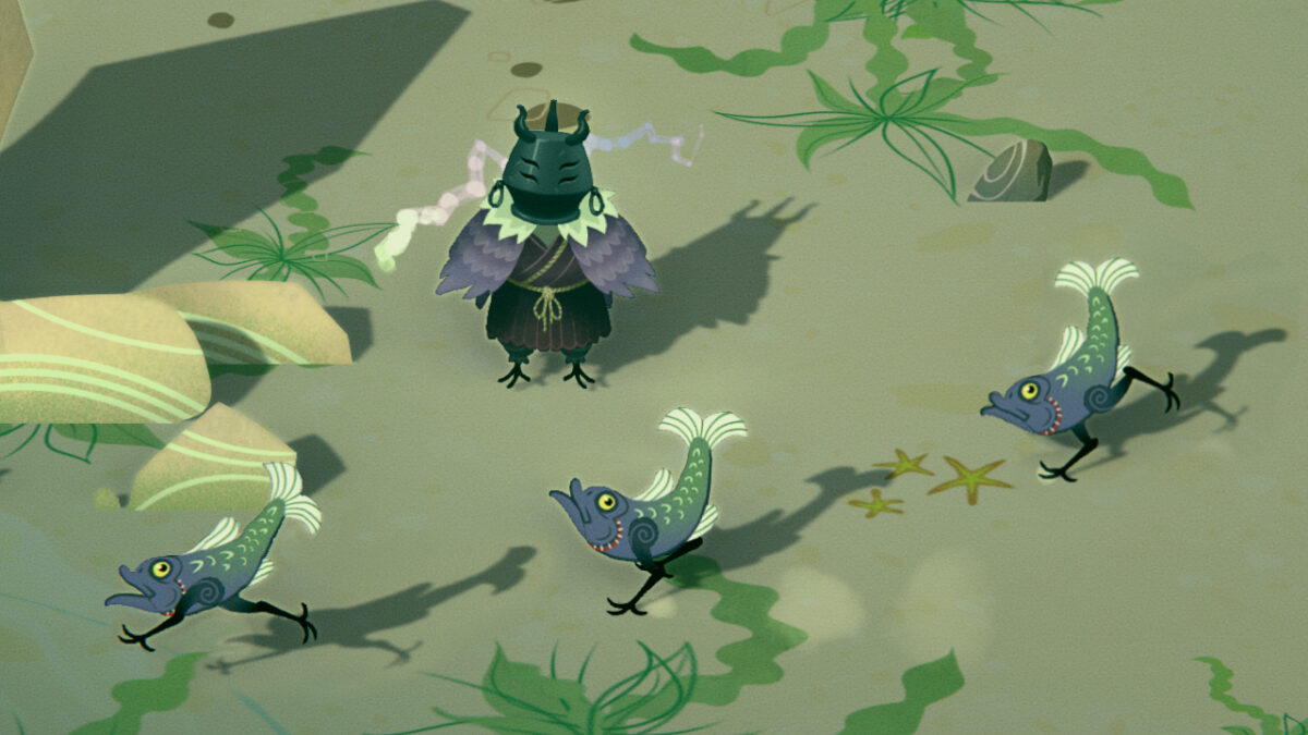 game screenshot of silly fish with legs running along a beach
